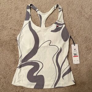 Fila Women's Cream and Gray Patterned Tank Top